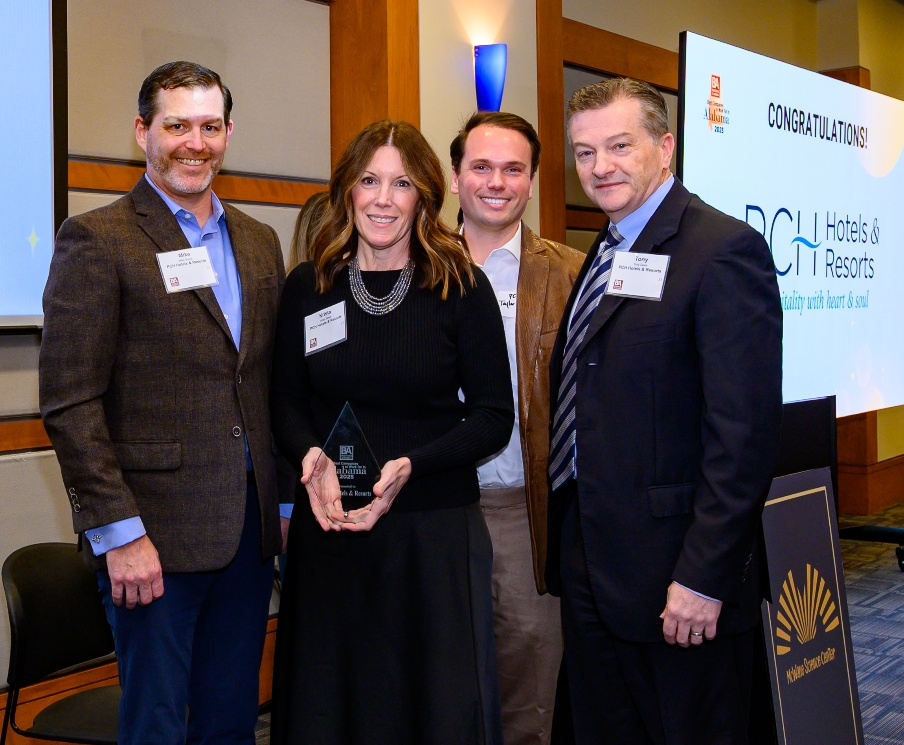 (L-R, Mike Stover, Corp Dir of Talent & Culture; Krista Reiss, VP of HR; Taylor Fields, Corp Dir of Spa, Wellness & Retail; Tony Davis, President)